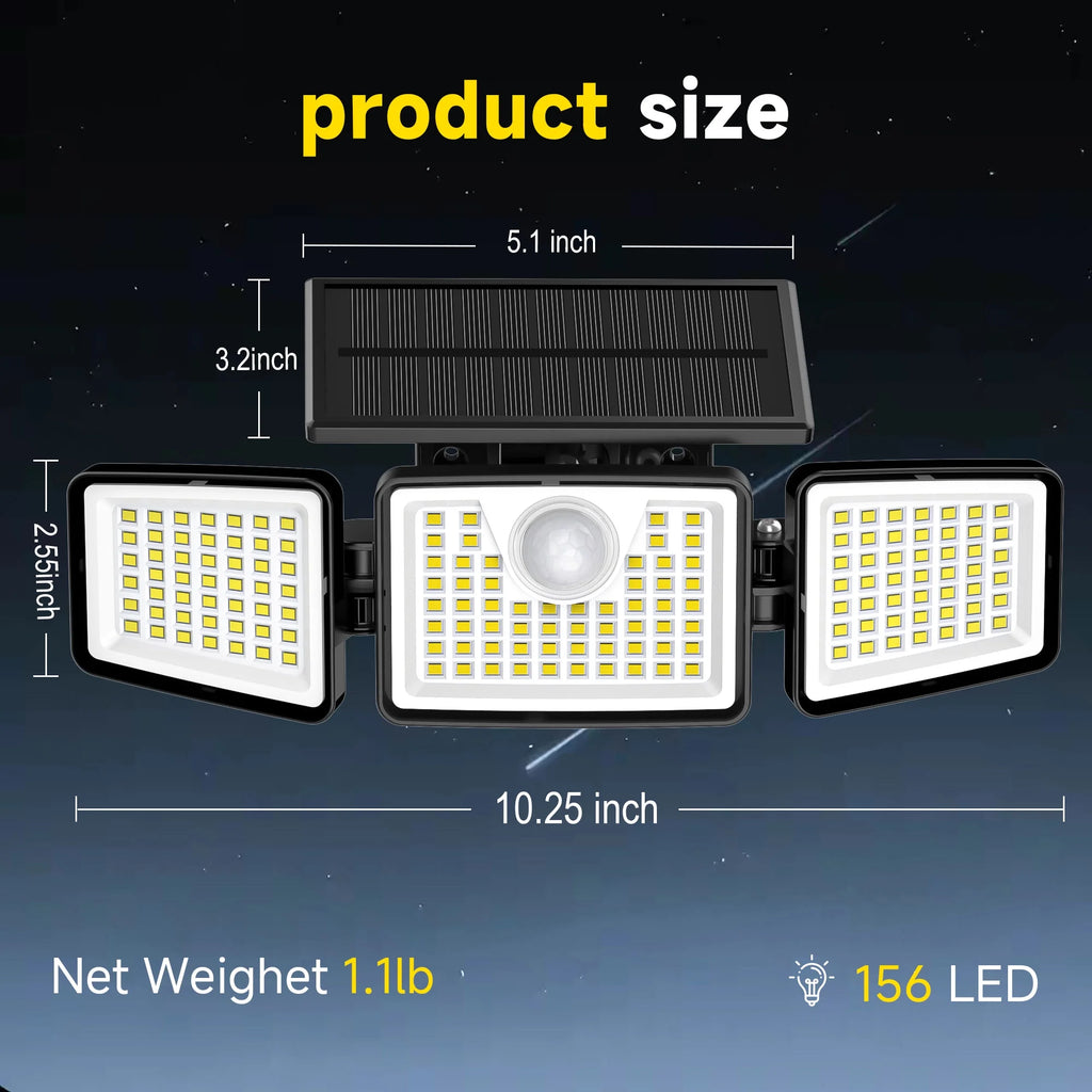 Solar Lights Outdoor with Remote,156Led 2500LM Waterproof Motion Sensor Security Lights,Solar Powered Outdoor Lights for Yard,Garage,Patio