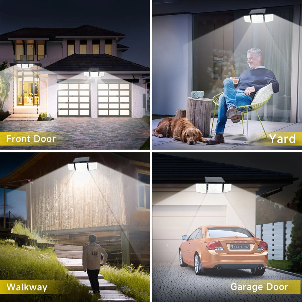 Solar Lights Outdoor with Remote,156Led 2500LM Waterproof Motion Sensor Security Lights,Solar Powered Outdoor Lights for Yard,Garage,Patio