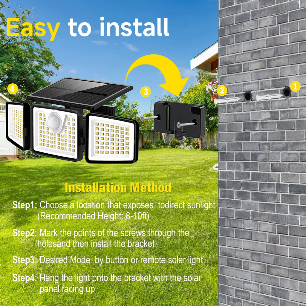 Solar Lights Outdoor with Remote,156Led 2500LM Waterproof Motion Sensor Security Lights,Solar Powered Outdoor Lights for Yard,Garage,Patio