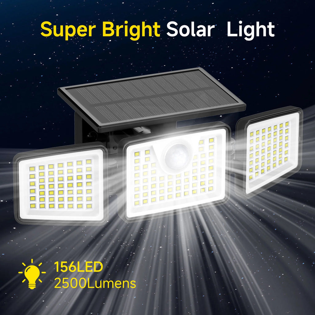 Solar Lights Outdoor with Remote,156Led 2500LM Waterproof Motion Sensor Security Lights,Solar Powered Outdoor Lights for Yard,Garage,Patio